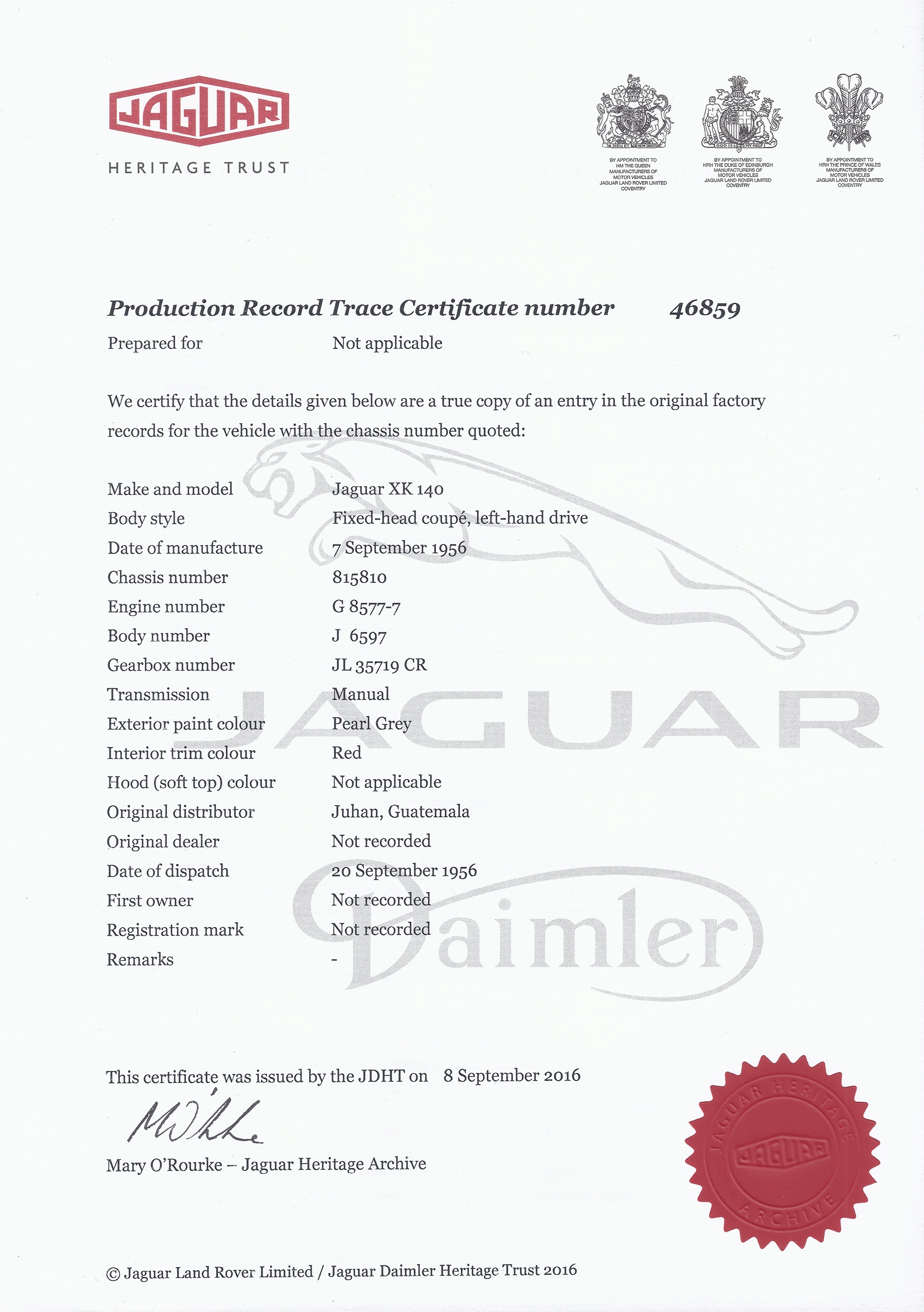 Jaguar Heritage Certificate